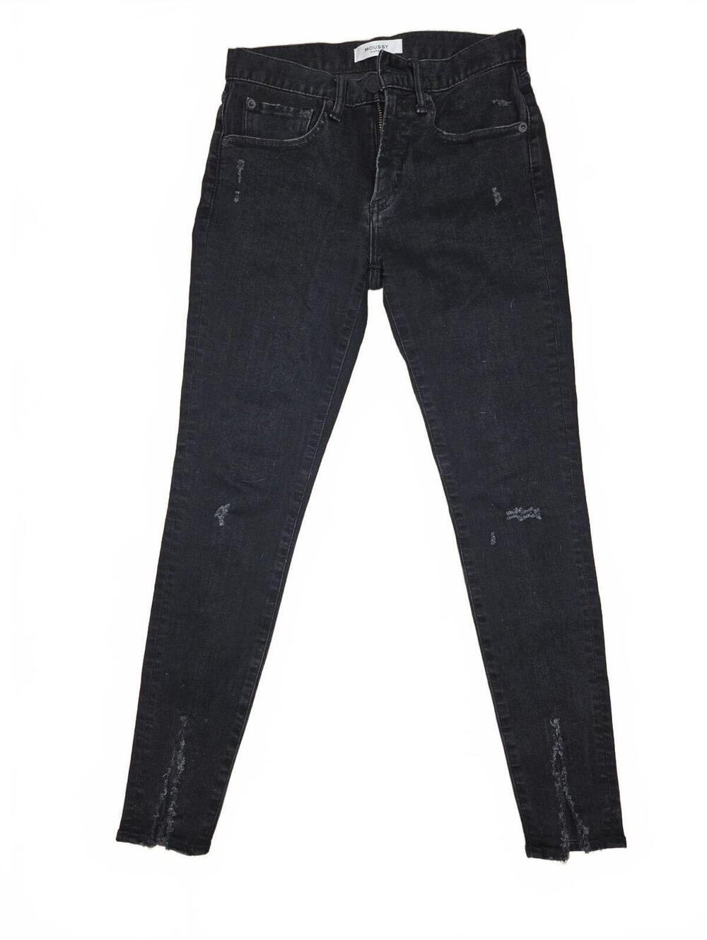 Moussy Vintage Black Distressed Raw Hem Skinny Denim Jeans Womens Size 24
